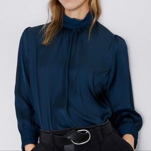 Zara Deep Blue Satin Blouse
